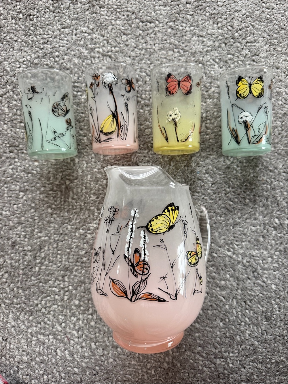Rare Vintage Mid-Century Modern Gay Fad Studios "Meadow" Pitcher and Tumbler Set